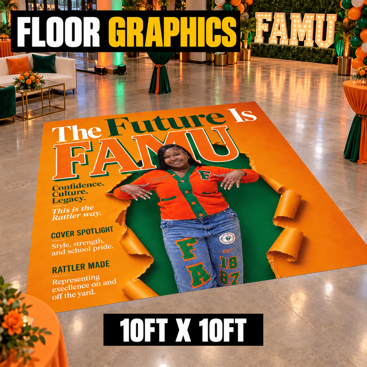 10ft x 10ft custom floor graphics